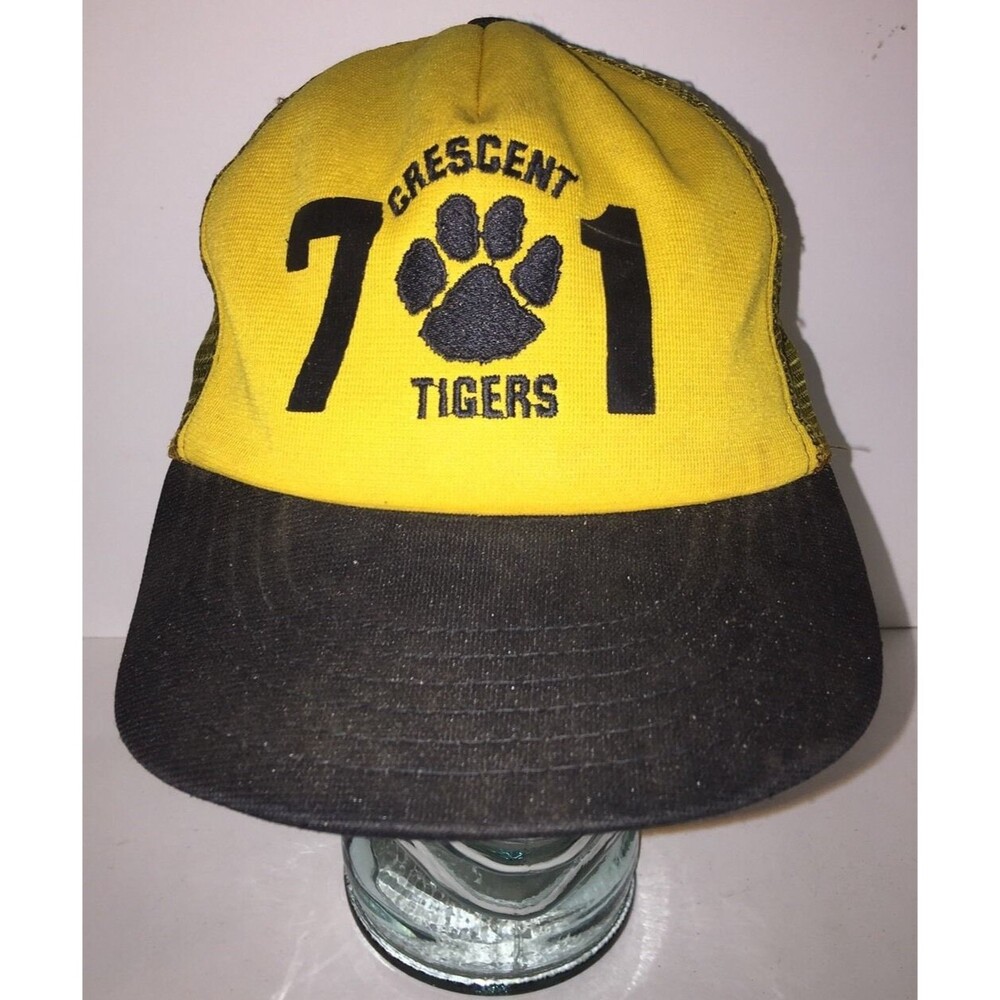 VTG 1970'S DISTRESSED Crescent Tigers IVA High School Trucker Hat Cap Snapback